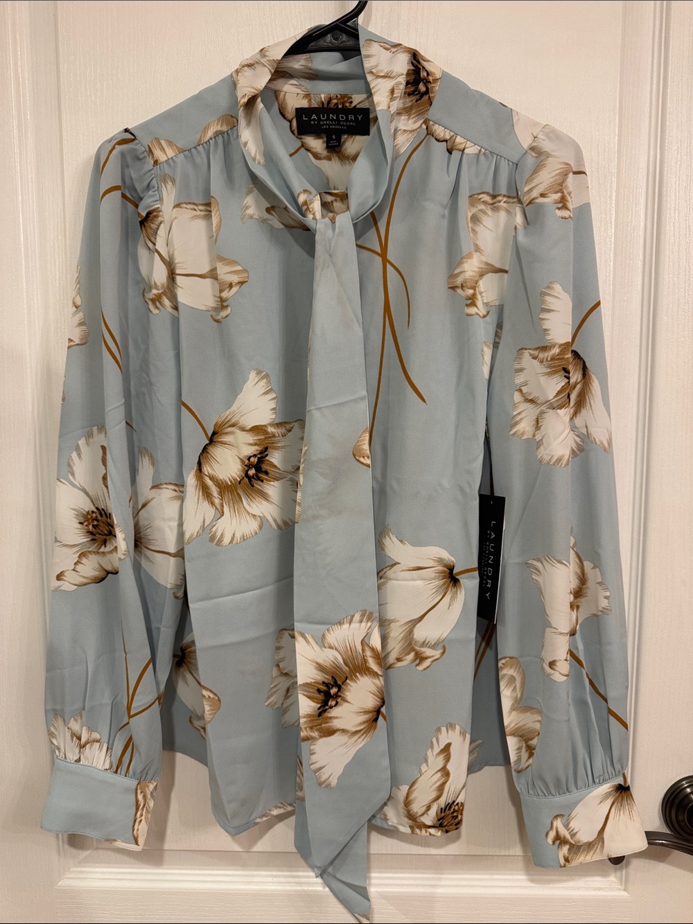 Laundry By Shelli Segal Light Blue Floral Tie-Neck Blouse